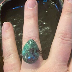 Semiprecious, Turqoise Color Cabochon Tear drop Gemstone Ring, Adjustable Size